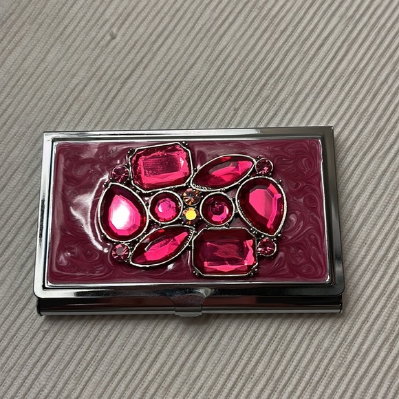 Ladies Business Card Case with Pink Gems - Picture 2 of 6